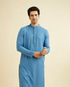 Cerulean Blue Grid Patterned Chikankari Kurta Set with Sequin Work